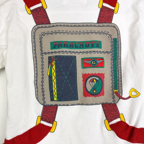 Vintage 90s Gymboree Parachute Print Pocket Tee Shirt White STAINED - Boys Small - Picture 7 of 9